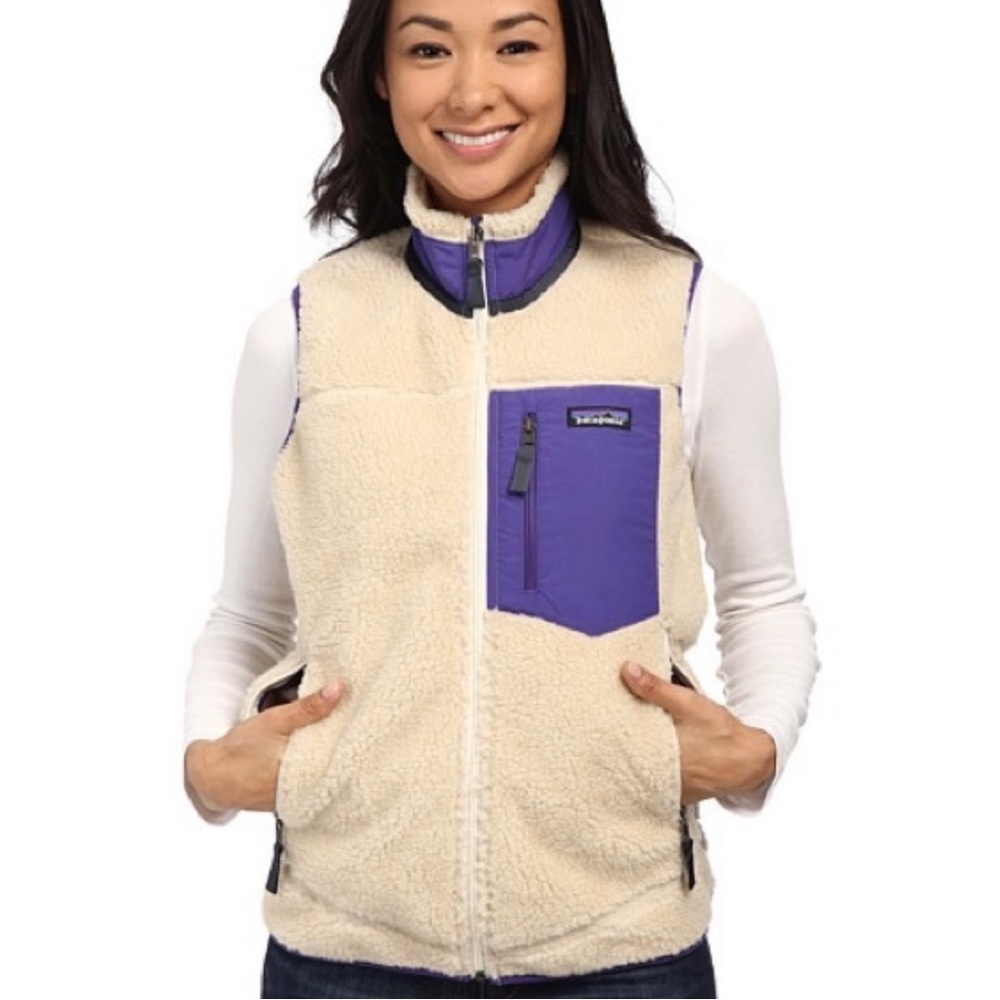 Patagonia Cream and Purple Fleece Vest
